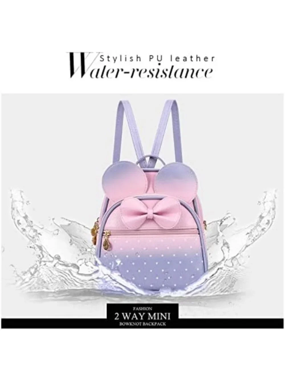 Cute Mini Backpack with Bowknot, Polka Dot Design, Small Convertible Daypack